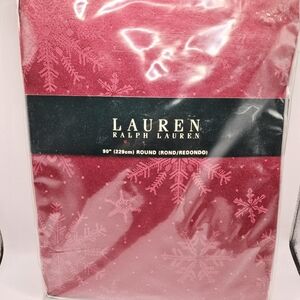 Lauren Ralph Lauren Holiday Damask Dressage Red Snowflakes Round Tablecloth 90"